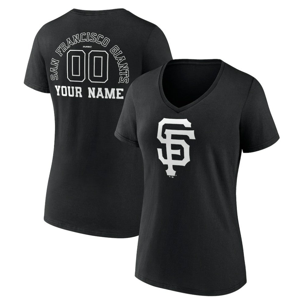 San Francisco Giants Women's Monochrome Personalized Name & Number V-Neck T-Shirt - Black - MLB Lifestyle