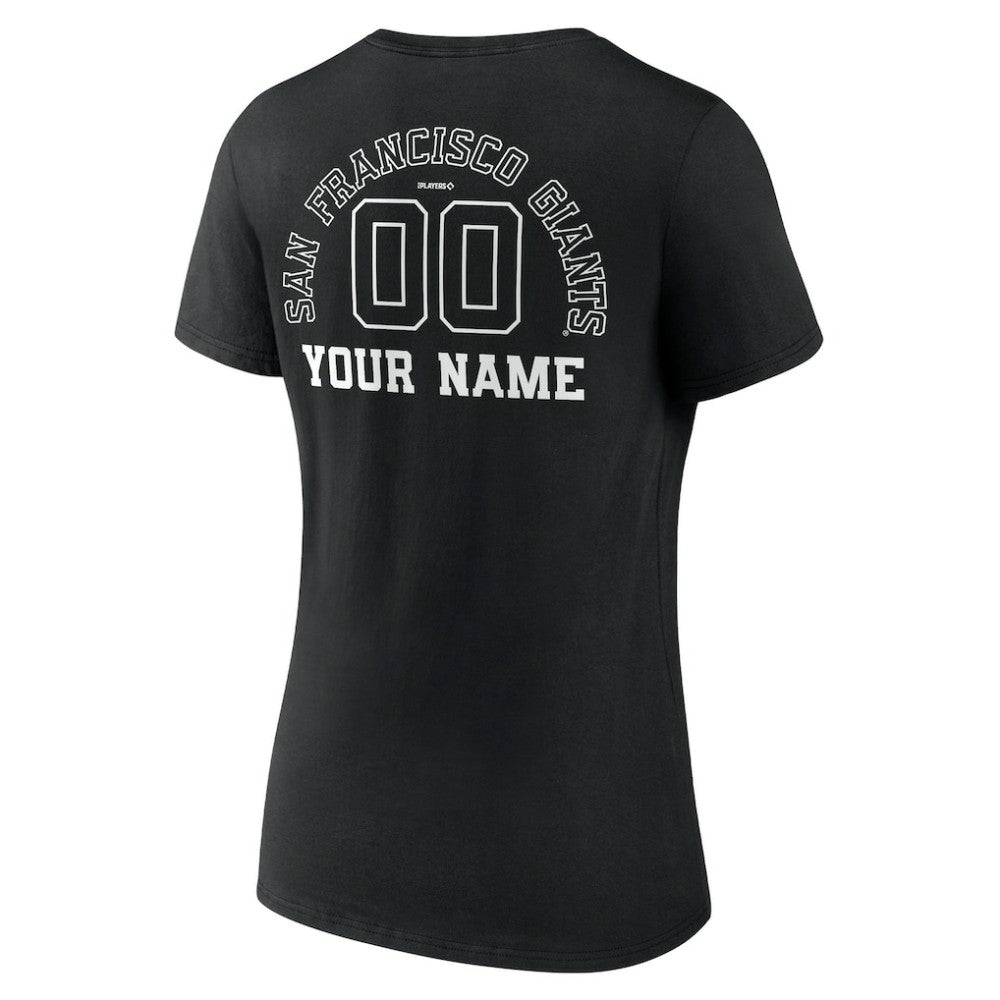San Francisco Giants Women's Monochrome Personalized Name & Number V-Neck T-Shirt - Black - MLB Lifestyle