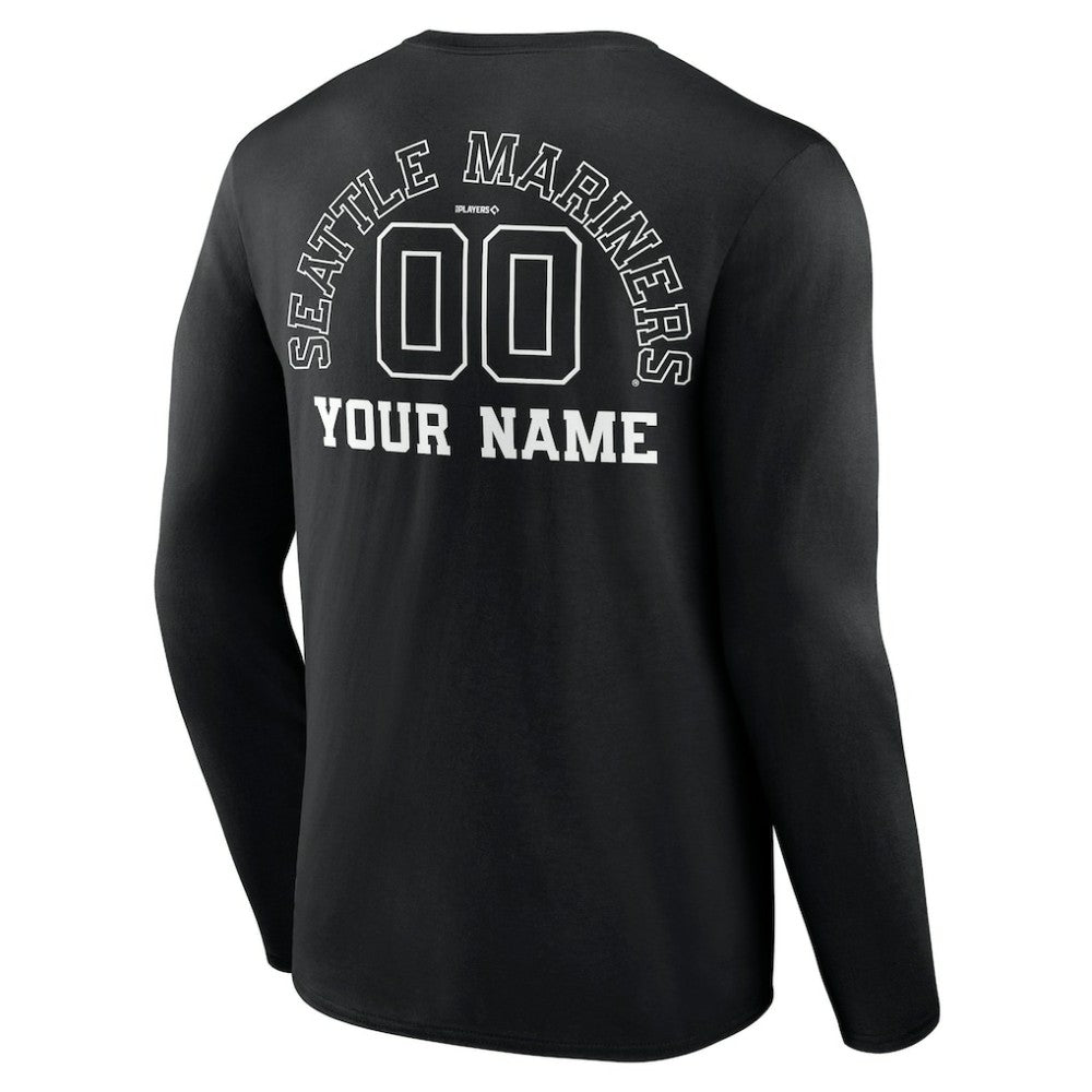 Seattle Mariners Monochrome Personalized Name & Number Long Sleeve T-Shirt - Black - MLB Online