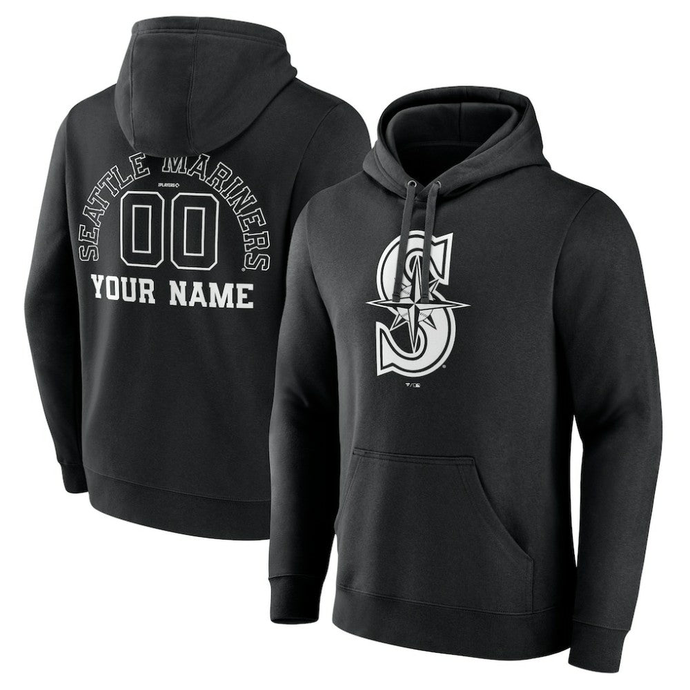 Seattle Mariners Monochrome Personalized Name & Number Pullover Hoodie - Black - MLB Lifestyle