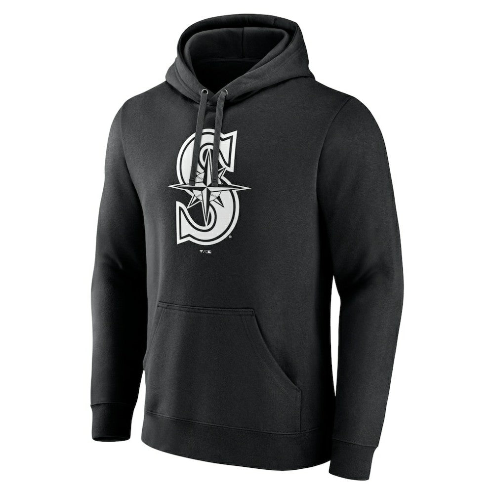 Seattle Mariners Monochrome Personalized Name & Number Pullover Hoodie - Black - MLB Lifestyle