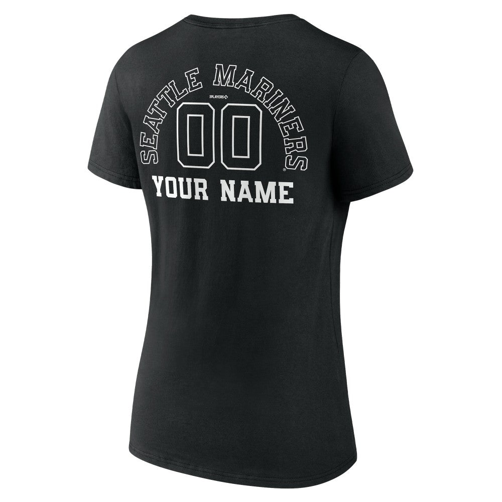 Seattle Mariners Women's Monochrome Personalized Name & Number V-Neck T-Shirt - Black - MLB Sale