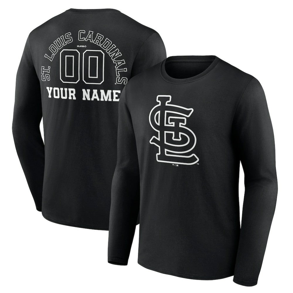 St. Louis Cardinals Monochrome Personalized Name & Number Long Sleeve T-Shirt - Black - MLB Lifestyle