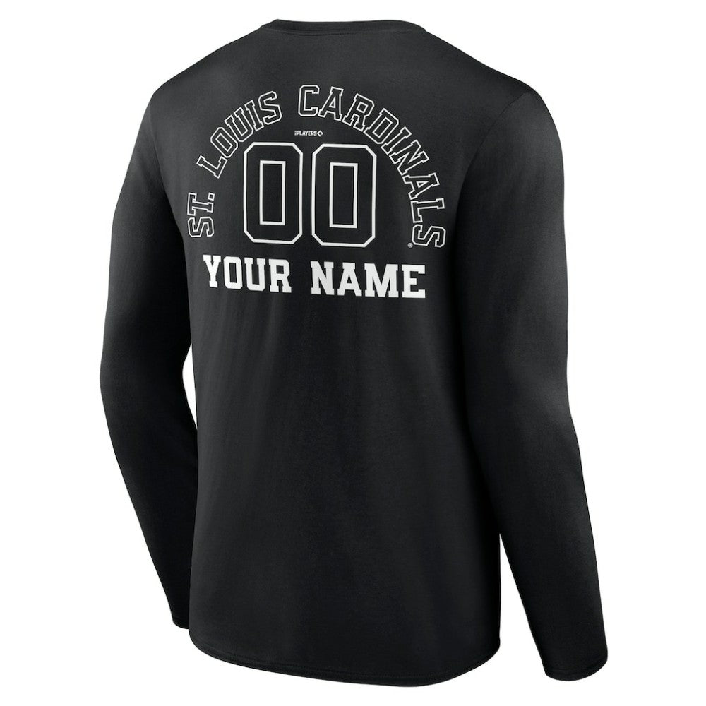 St. Louis Cardinals Monochrome Personalized Name & Number Long Sleeve T-Shirt - Black - MLB Lifestyle