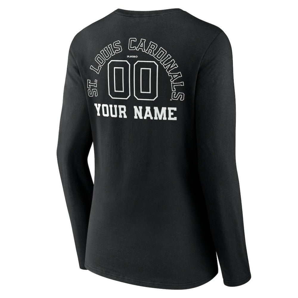 St. Louis Cardinals Women's Monochrome Personalized Name & Number Long Sleeve V-Neck T-Shirt - Black - MLB Discount