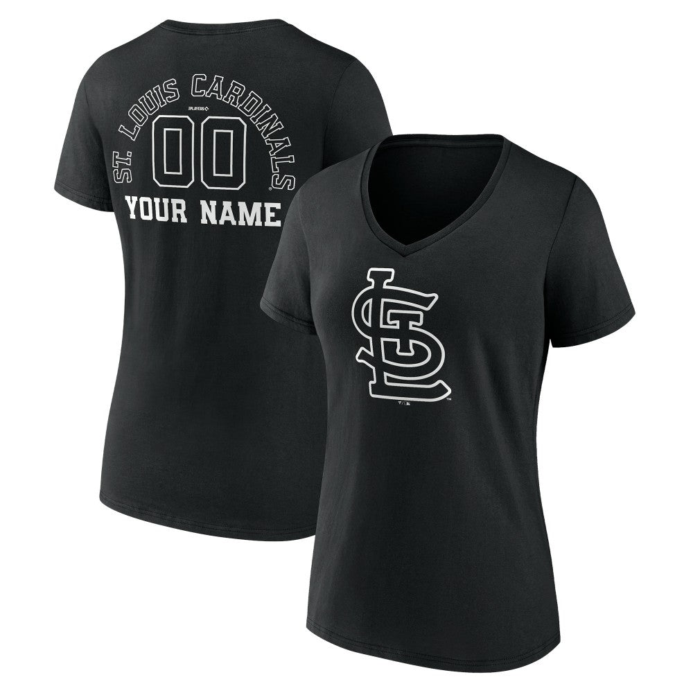 St. Louis Cardinals Women's Monochrome Personalized Name & Number V-Neck T-Shirt - Black - MLB Online