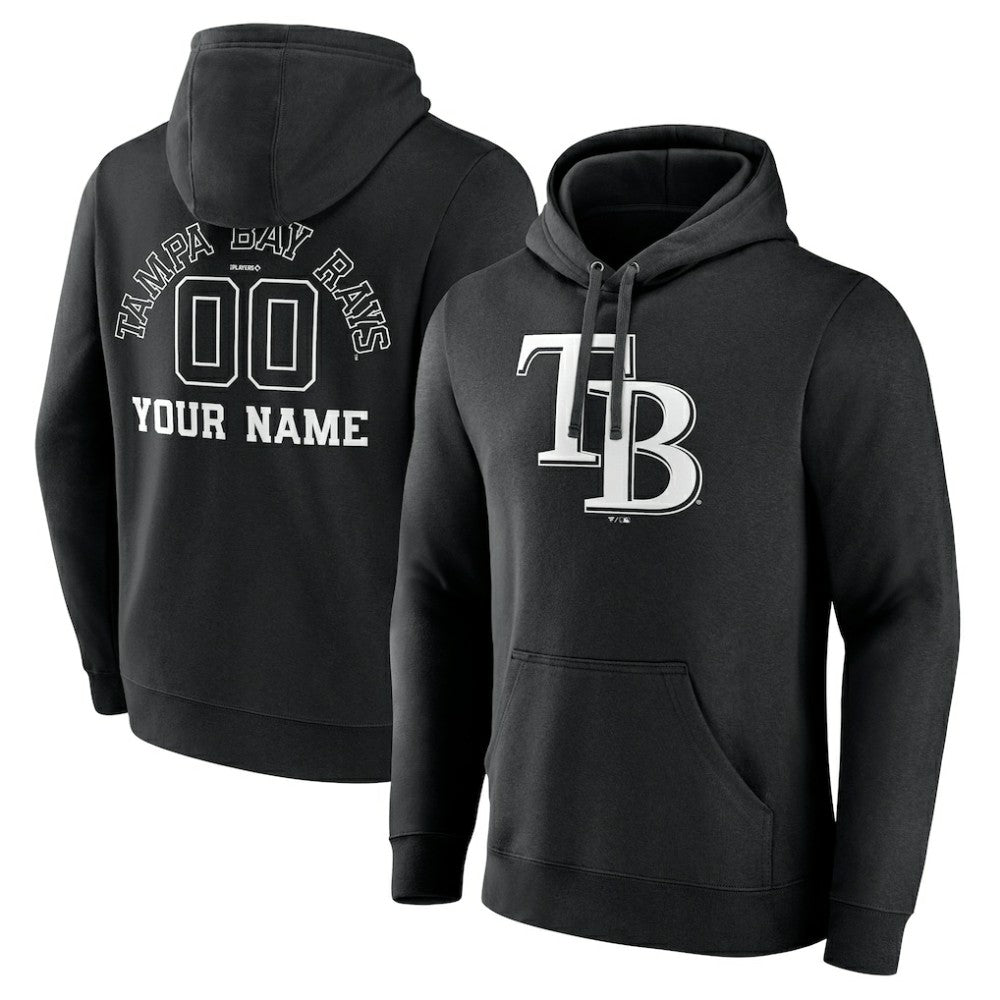 Tampa Bay Rays Monochrome Personalized Name & Number Pullover Hoodie - Black - MLB Lifestyle