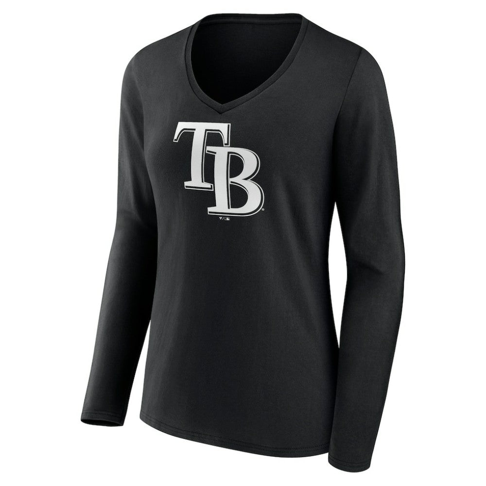 Tampa Bay Rays Women's Monochrome Personalized Name & Number Long Sleeve V-Neck T-Shirt - Black - MLB Discount