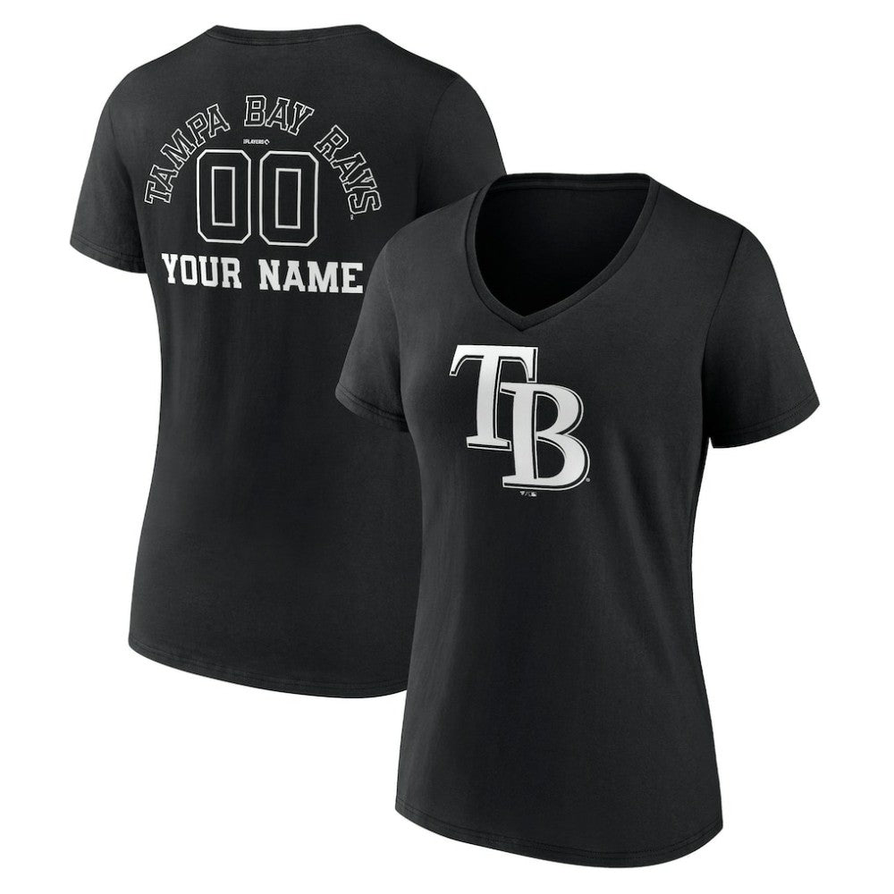 Tampa Bay Rays Women's Monochrome Personalized Name & Number V-Neck T-Shirt - Black - MLB Online