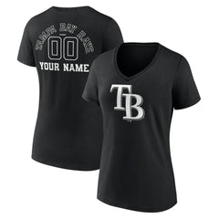 Tampa Bay Rays Women's Monochrome Personalized Name & Number V-Neck T-Shirt - Black - MLB Online