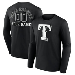 Texas Rangers Monochrome Personalized Name & Number Long Sleeve T-Shirt - Black - MLB Online