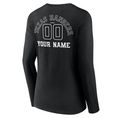 Texas Rangers Women's Monochrome Personalized Name & Number Long Sleeve V-Neck T-Shirt - Black - MLB on Sale