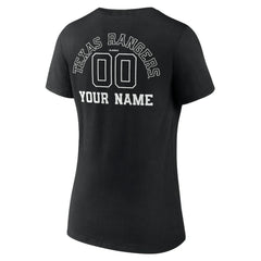 Texas Rangers Women's Monochrome Personalized Name & Number V-Neck T-Shirt - Black - MLB on Sale