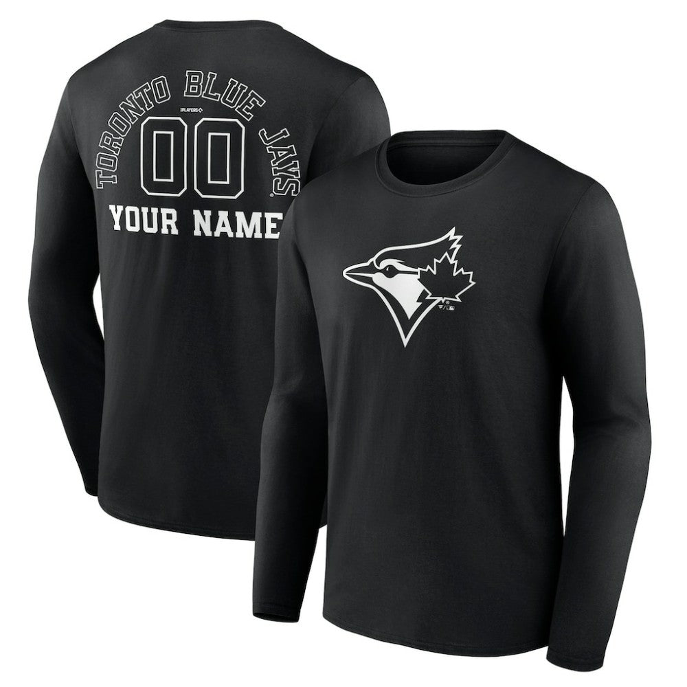Toronto Blue Jays Monochrome Personalized Name & Number Long Sleeve T-Shirt - Black - MLB Sale