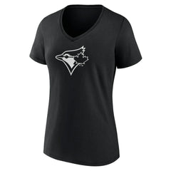 Toronto Blue Jays Women's Monochrome Personalized Name & Number V-Neck T-Shirt - Black - MLB Lifestyle
