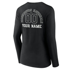 Washington Nationals Women's Monochrome Personalized Name & Number Long Sleeve V-Neck T-Shirt - Black - MLB Discount