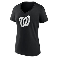 Washington Nationals Women's Monochrome Personalized Name & Number V-Neck T-Shirt - Black - MLB Discount