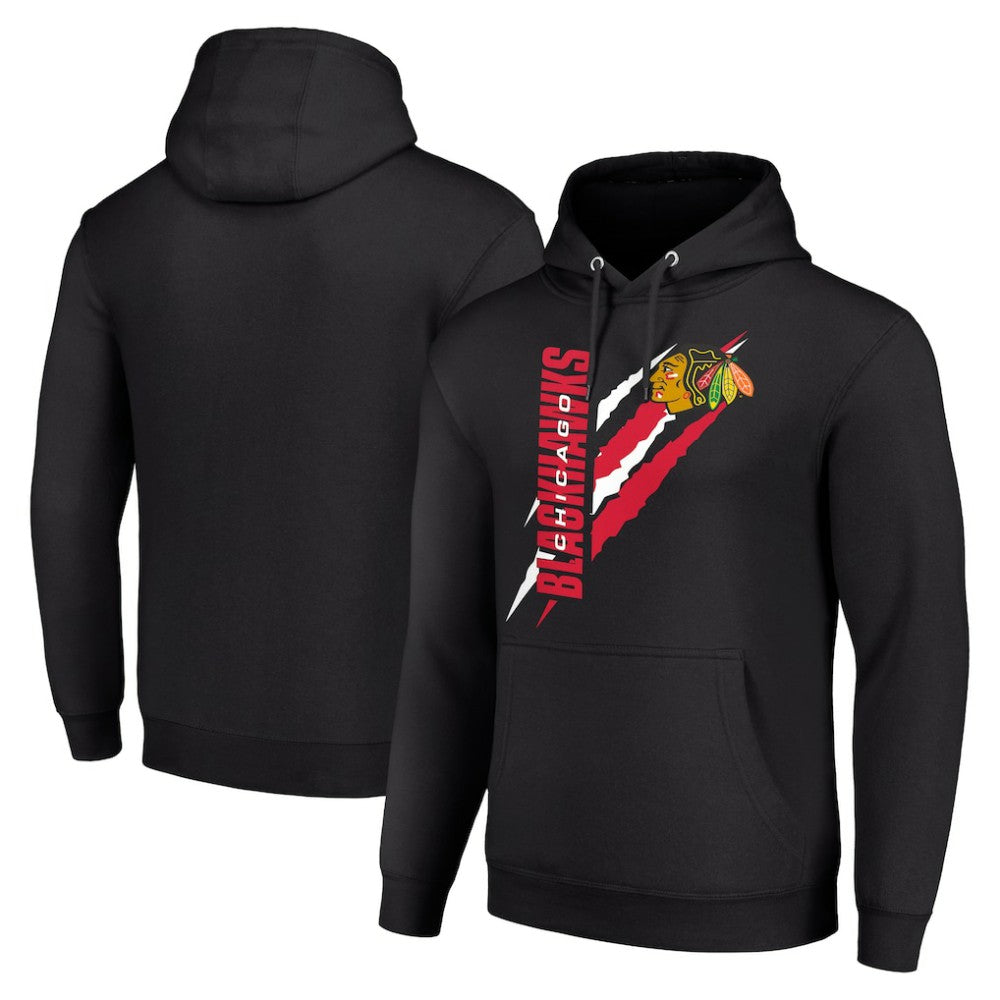 Chicago Blackhawks Starter Color Scratch Fleece Pullover Hoodie - Black - NHL 201059208