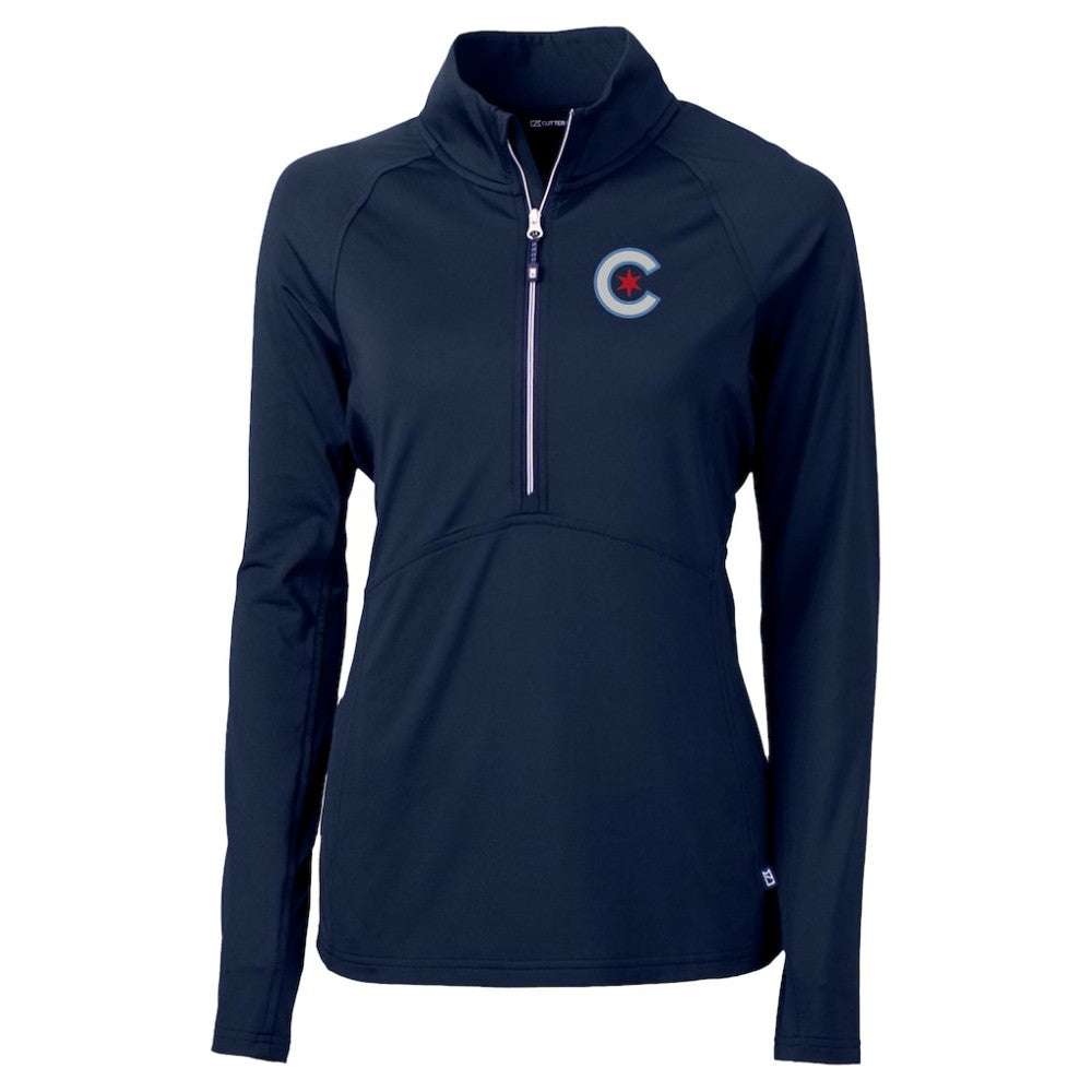 Chicago Cubs Cutter & Buck Women's City Connect Adapt Eco Knit Recycled Half-Zip Pullover Top - Navy - MLB on Sale