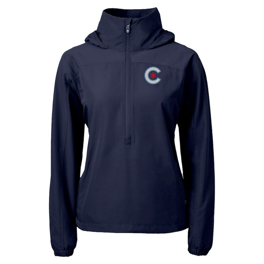 Chicago Cubs Cutter & Buck Women's City Connect Charter Eco Recycled Half-Zip Anorak Jacket - Navy - MLB Lifestyle