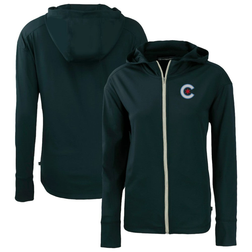 Chicago Cubs Cutter & Buck Women's City Connect Daybreak Eco Recycled Full-Zip Hoodie - Navy - MLB on Sale
