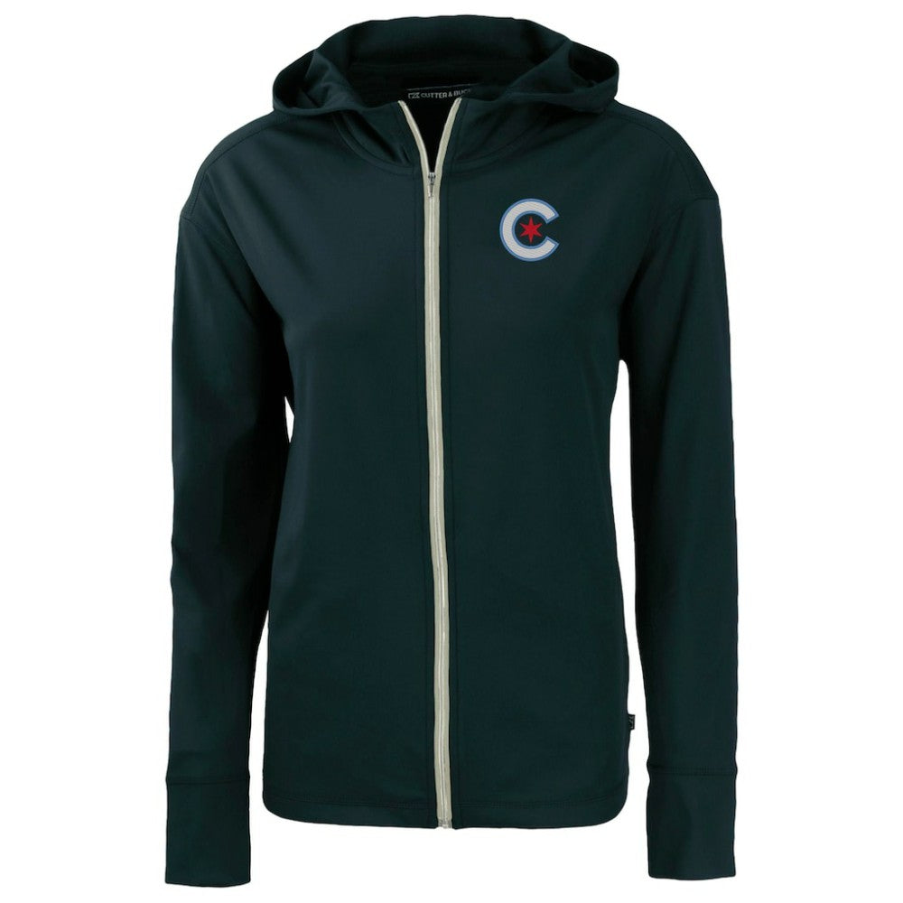 Chicago Cubs Cutter & Buck Women's City Connect Daybreak Eco Recycled Full-Zip Hoodie - Navy - MLB on Sale