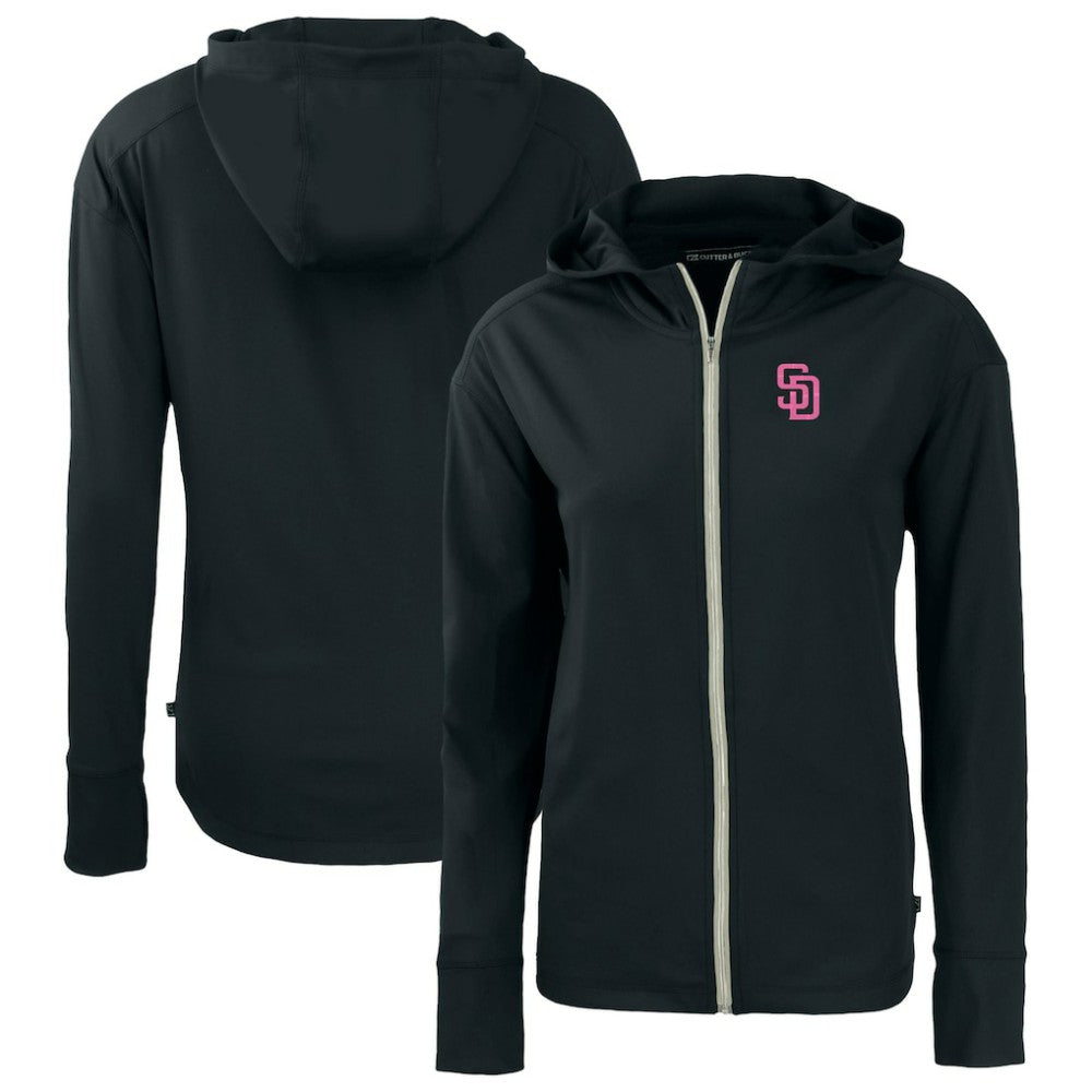 San Diego Padres Cutter & Buck Women's City Connect Daybreak Eco Recycled Full-Zip Hoodie - Black - MLB Discount
