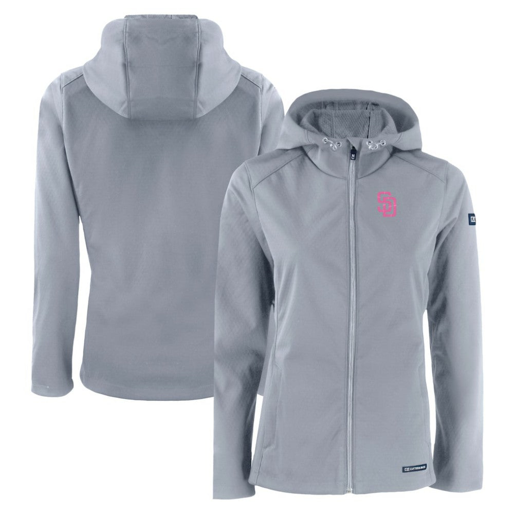 San Diego Padres Cutter & Buck Women's City Connect Evoke Eco Softshell Recycled Full-Zip Hoodie Jacket - Gray - MLB Online