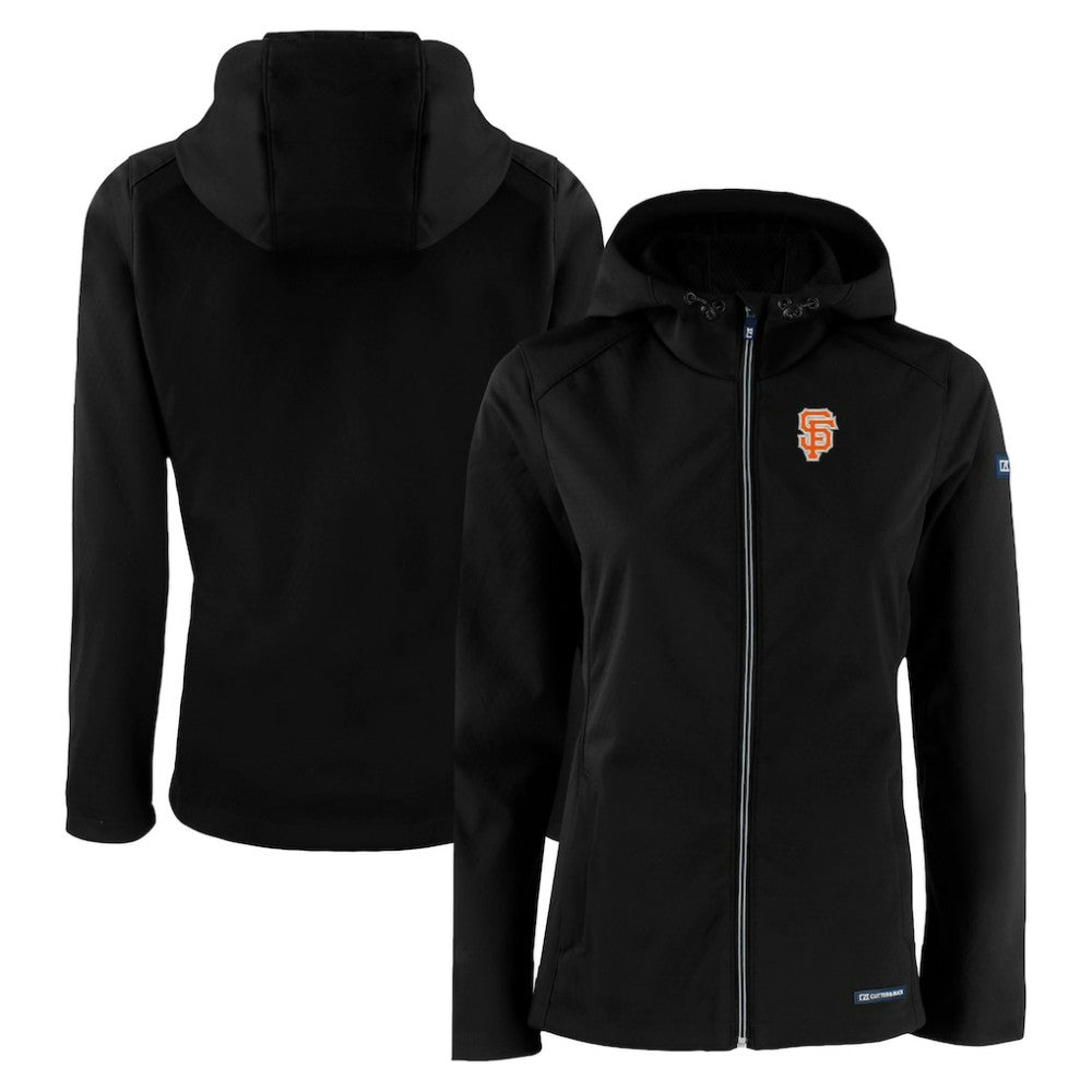 San Francisco Giants Cutter & Buck Women's City Connect Evoke Eco Softshell Recycled Full-Zip Hoodie Jacket - Black - MLB Sale