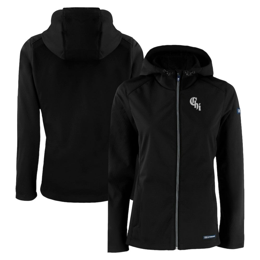 Chicago White Sox Cutter & Buck Women's City Connect Evoke Eco Softshell Recycled Full-Zip Hoodie Jacket - Black - MLB Lifestyle