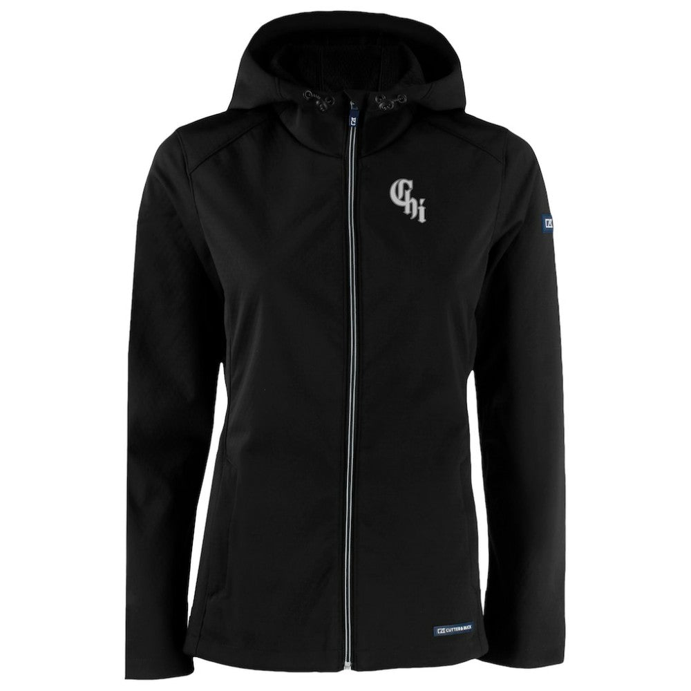 Chicago White Sox Cutter & Buck Women's City Connect Evoke Eco Softshell Recycled Full-Zip Hoodie Jacket - Black - MLB Lifestyle