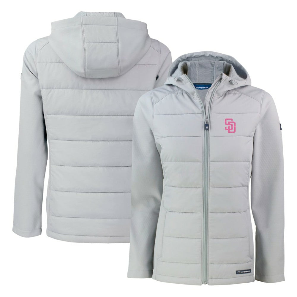 San Diego Padres Cutter & Buck Women's City Connect Evoke Hybrid Eco Softshell Recycled Full-Zip Hoodie Jacket - Gray - MLB Sale
