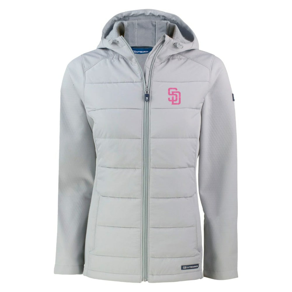 San Diego Padres Cutter & Buck Women's City Connect Evoke Hybrid Eco Softshell Recycled Full-Zip Hoodie Jacket - Gray - MLB Sale