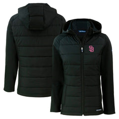 San Diego Padres Cutter & Buck Women's City Connect Evoke Hybrid Eco Softshell Recycled Full-Zip Hoodie Jacket - Black - MLB Online