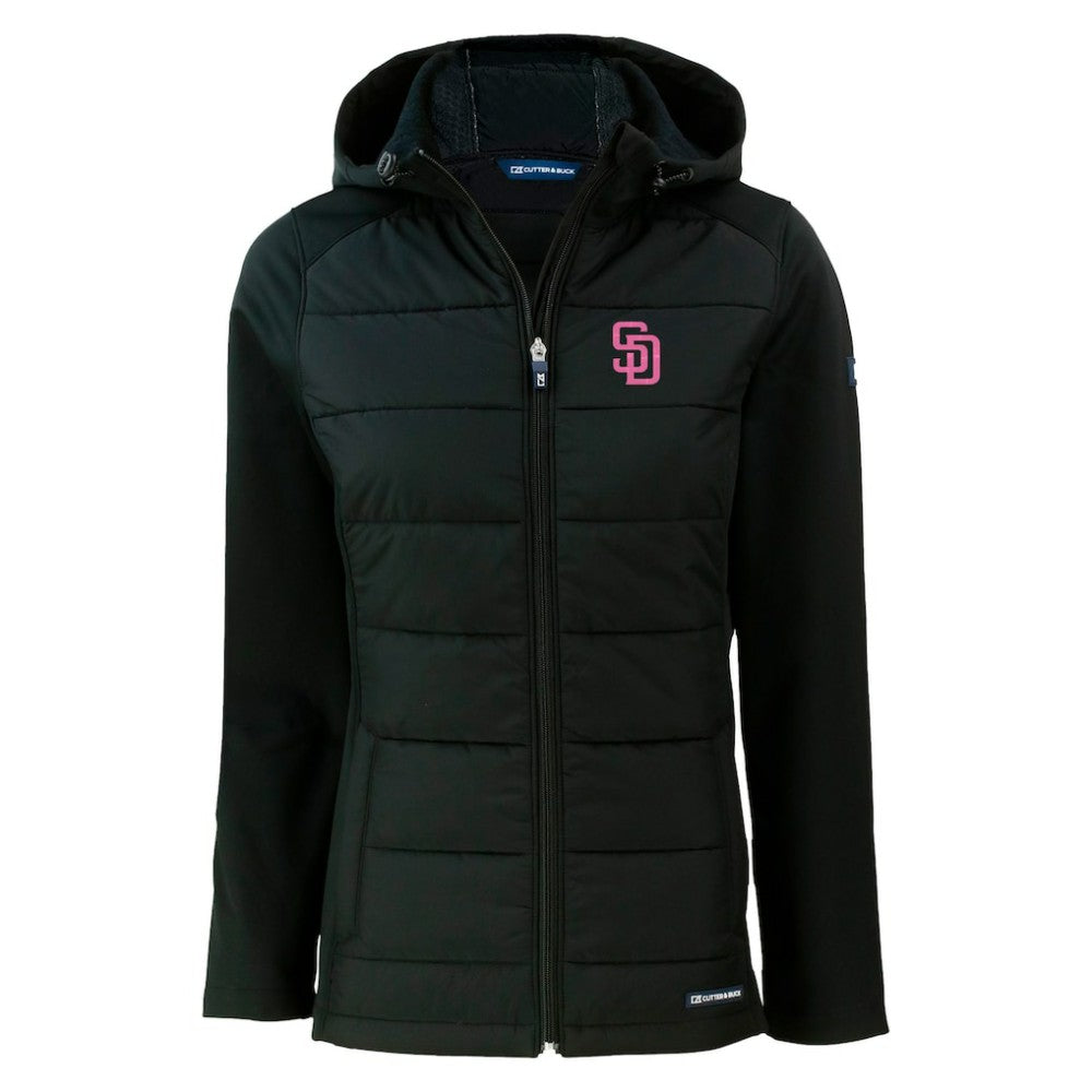 San Diego Padres Cutter & Buck Women's City Connect Evoke Hybrid Eco Softshell Recycled Full-Zip Hoodie Jacket - Black - MLB Online