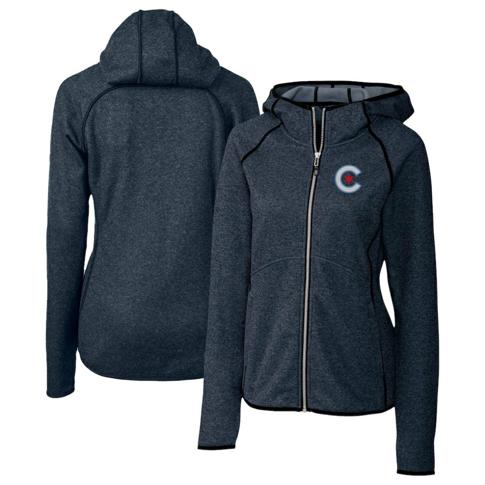 Chicago Cubs Cutter & Buck Women's City Connect Mainsail Full-Zip Hooded Jacket - Heather Navy - MLB on Sale