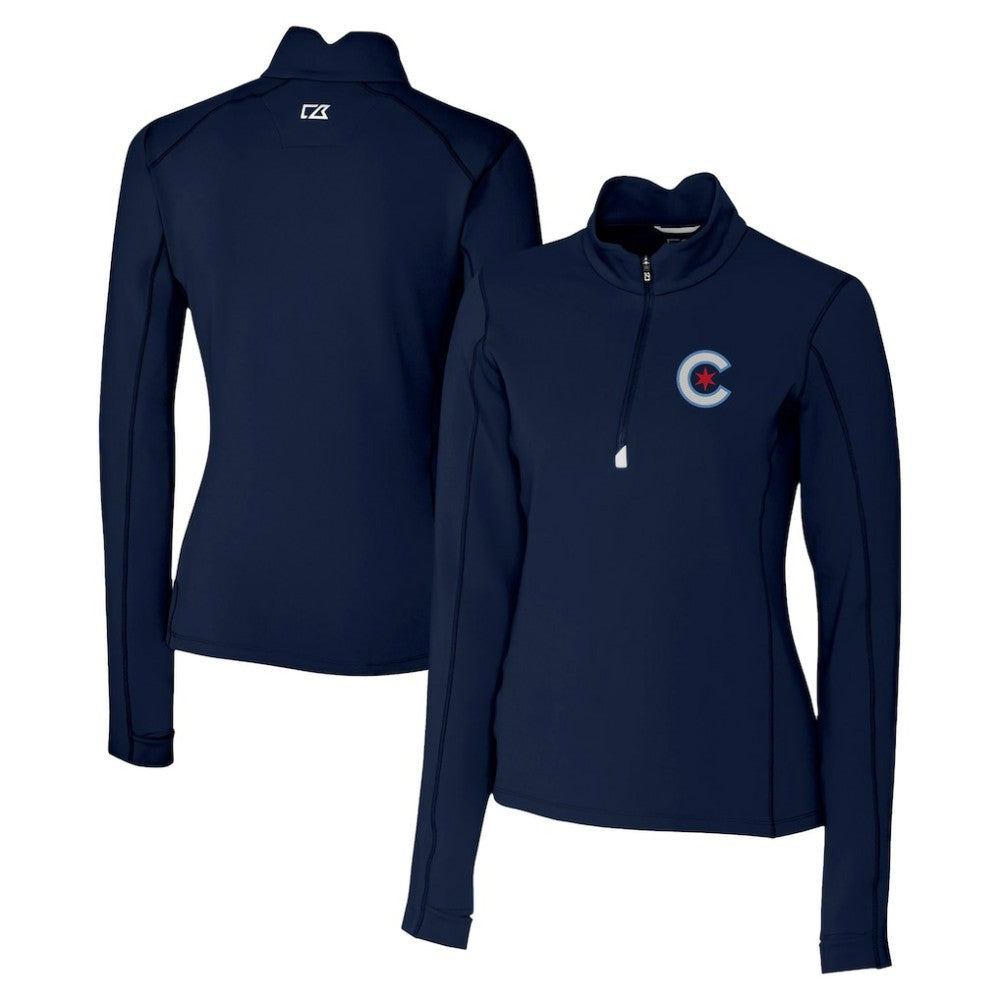 Chicago Cubs Cutter & Buck Women's City Connect Traverse Stretch Quarter-Zip Pullover Top - Navy - MLB Sale