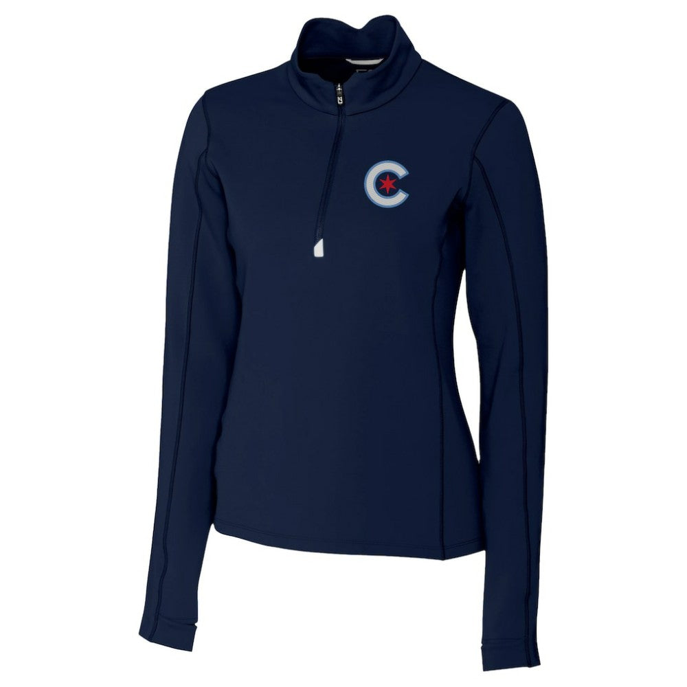 Chicago Cubs Cutter & Buck Women's City Connect Traverse Stretch Quarter-Zip Pullover Top - Navy - MLB Sale