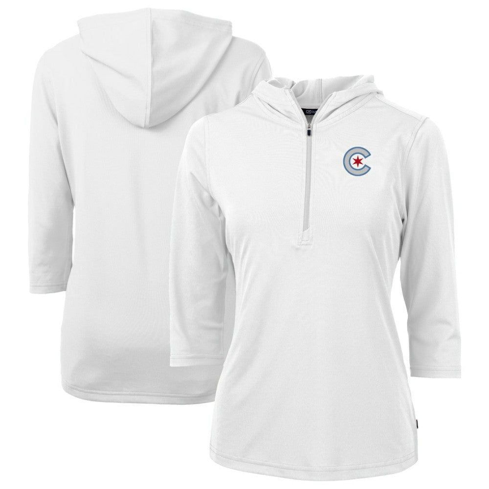Chicago Cubs Cutter & Buck Women's City Connect Virtue Eco Pique Recycled Half-Zip Pullover Hoodie - White - MLB Online