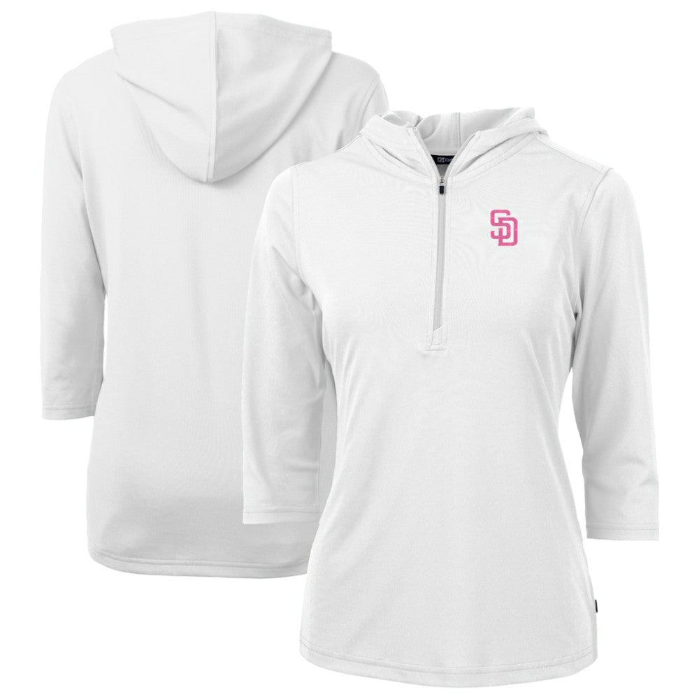 San Diego Padres Cutter & Buck Women's City Connect Virtue Eco Pique Recycled Half-Zip Pullover Hoodie - White - MLB Online
