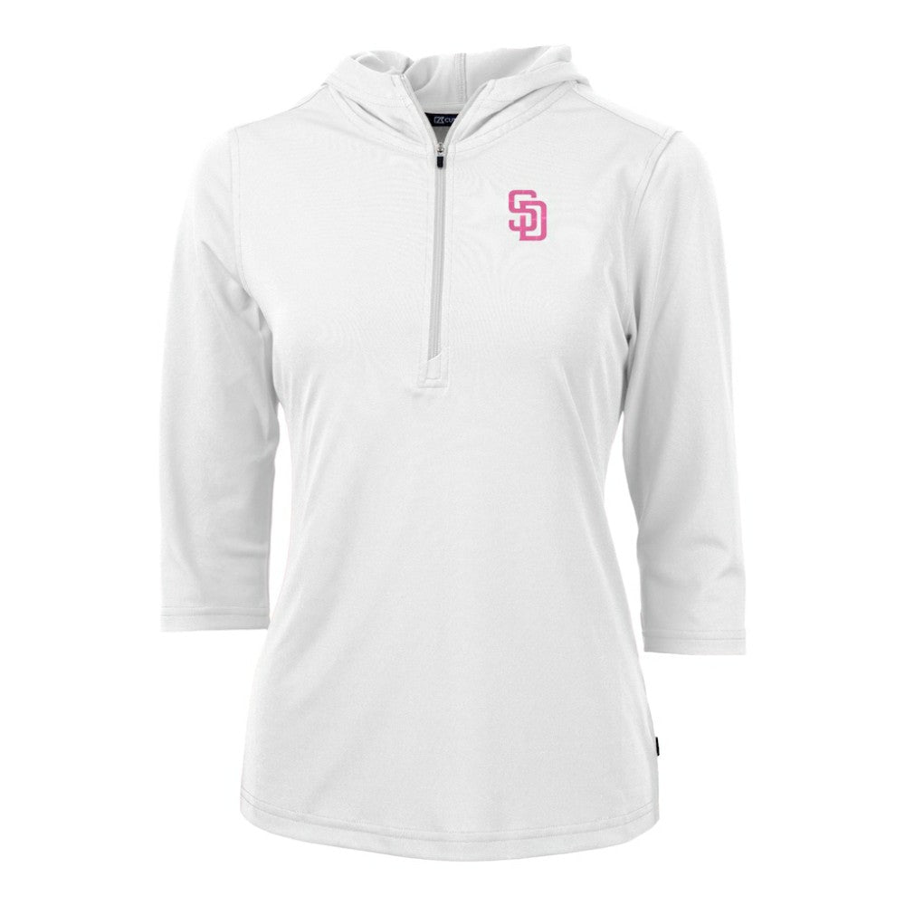 San Diego Padres Cutter & Buck Women's City Connect Virtue Eco Pique Recycled Half-Zip Pullover Hoodie - White - MLB Online