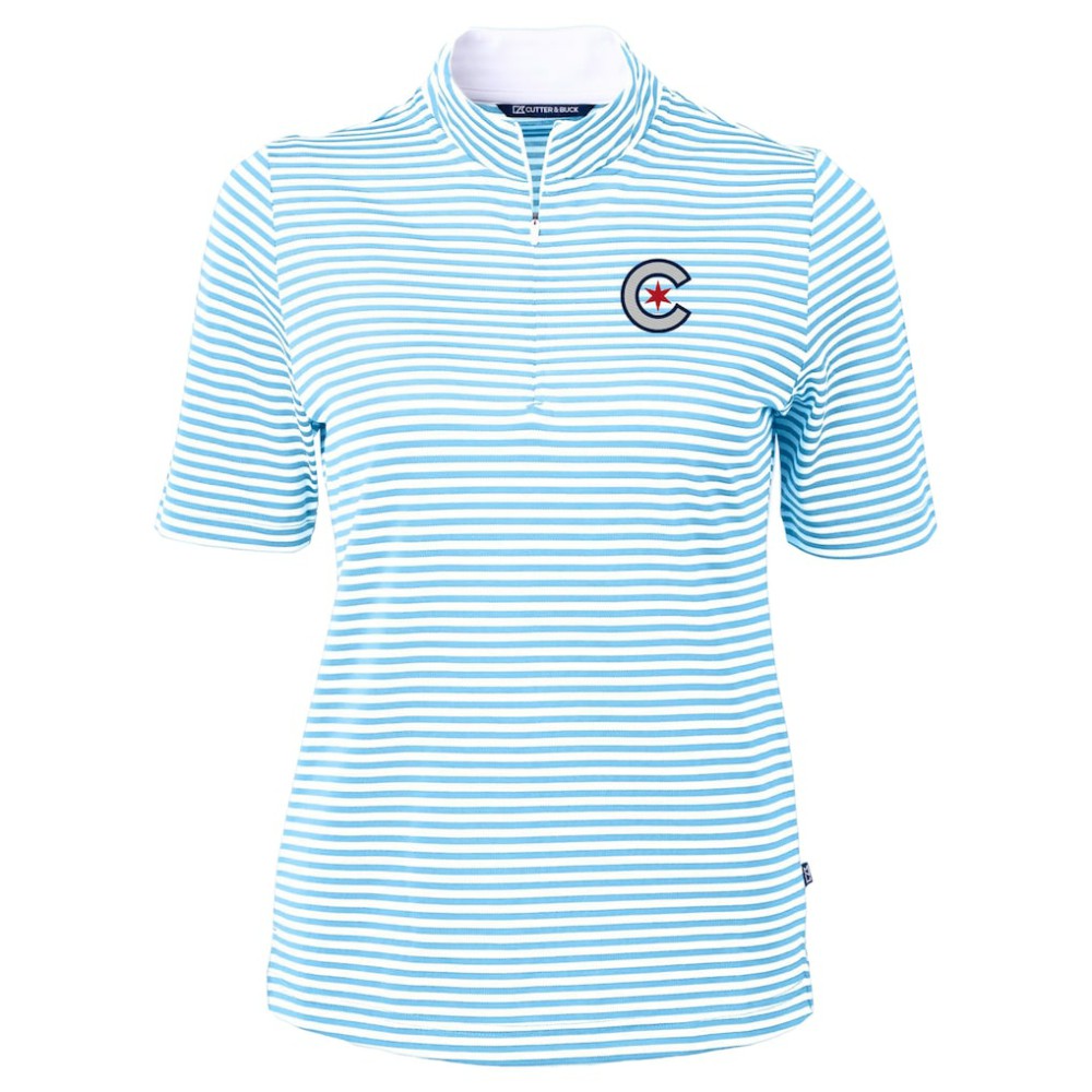 Chicago Cubs Cutter & Buck Women's City Connect Virtue Eco Pique Stripe Recycled Top - Powder Blue - MLB on Sale