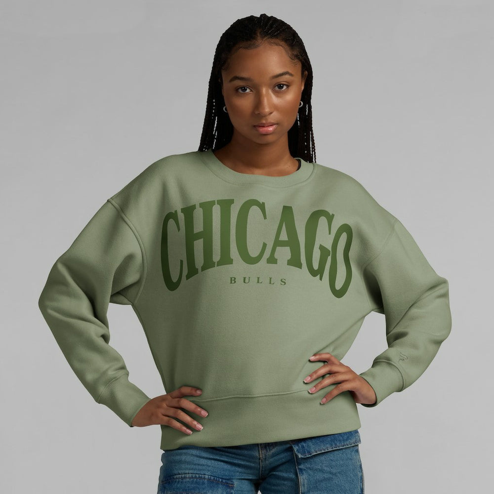 Chicago Bulls Women's Elements Flow Pullover Sweatshirt for sale Olive | Fanatics US