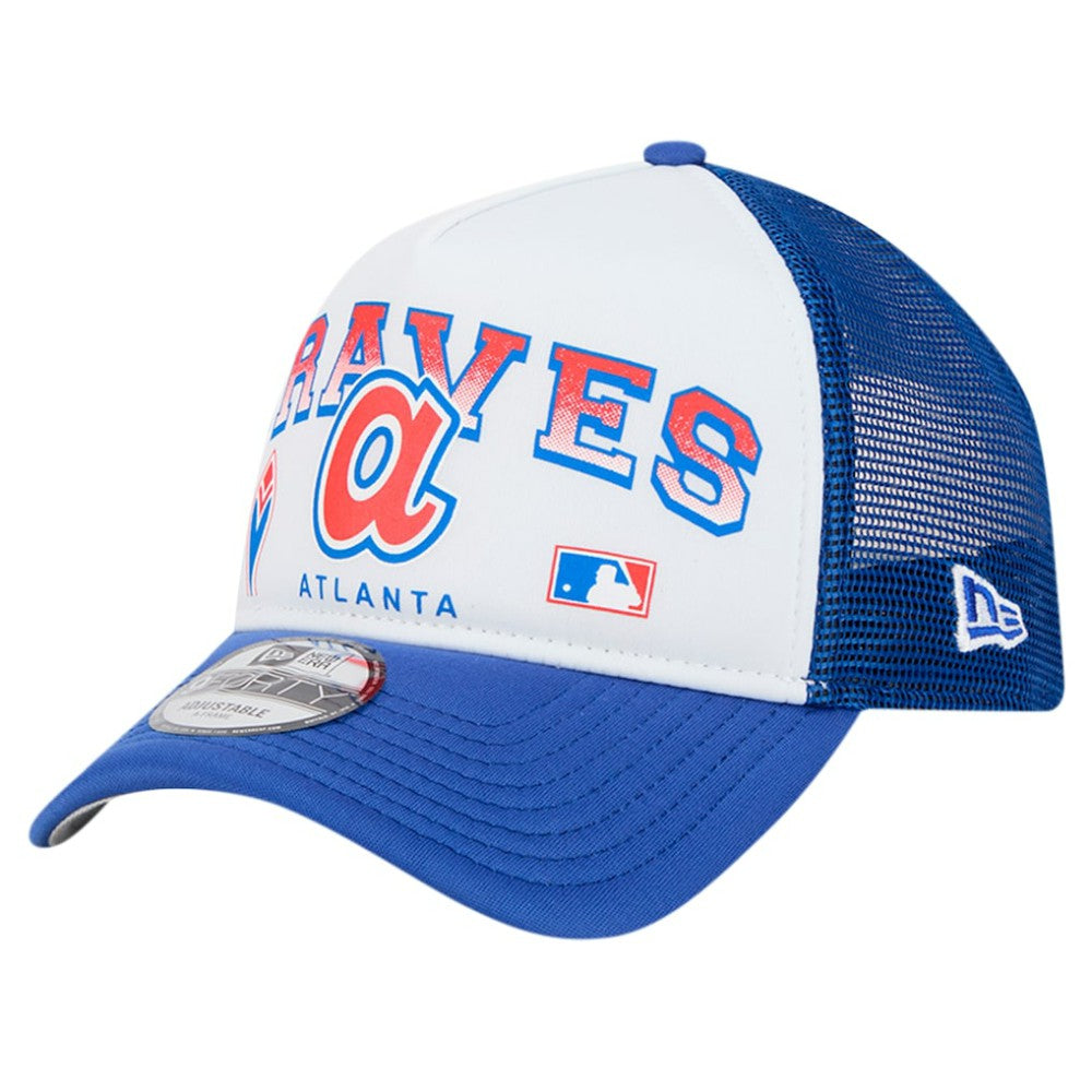Atlanta Braves New Era Retro Wordmark 9FORTY A-Frame Trucker Adjustable Hat - White - New Era Discount