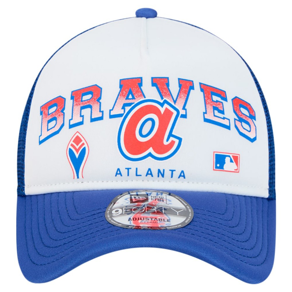 Atlanta Braves New Era Retro Wordmark 9FORTY A-Frame Trucker Adjustable Hat - White - New Era Discount
