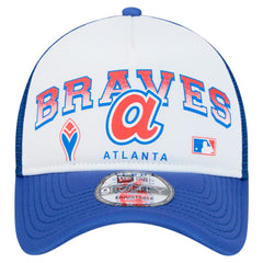 Atlanta Braves New Era Retro Wordmark 9FORTY A-Frame Trucker Adjustable Hat - White - New Era Discount