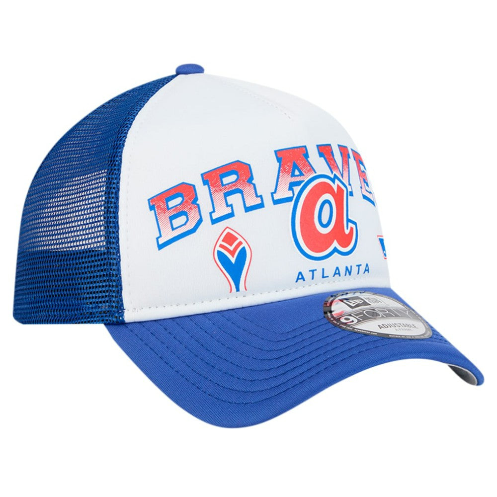 Atlanta Braves New Era Retro Wordmark 9FORTY A-Frame Trucker Adjustable Hat - White - New Era Discount