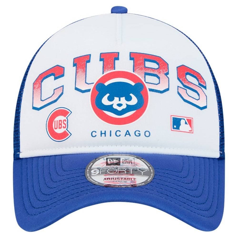 Chicago Cubs New Era Retro Wordmark 9FORTY A-Frame Trucker Adjustable Hat - White - New Era Discount