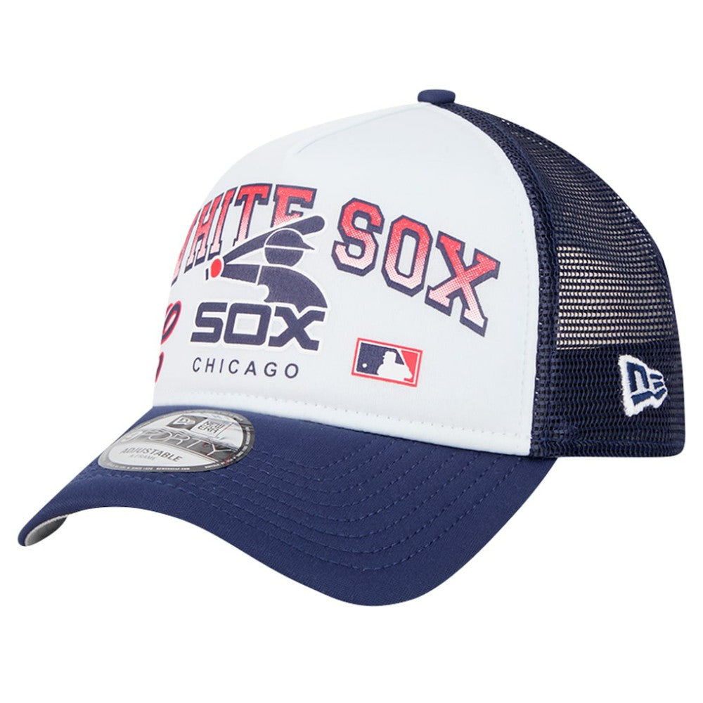 Chicago White Sox New Era Retro Wordmark 9FORTY A-Frame Trucker Adjustable Hat - White - New Era Online