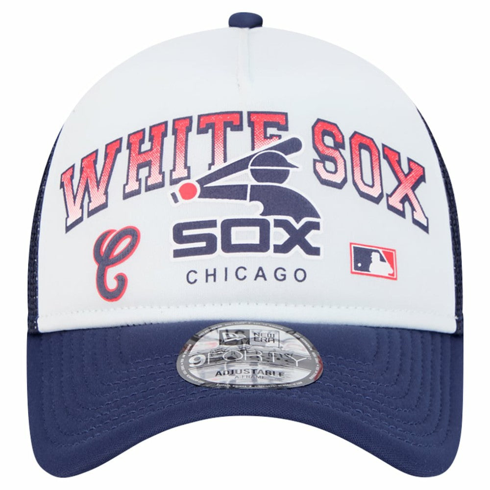 Chicago White Sox New Era Retro Wordmark 9FORTY A-Frame Trucker Adjustable Hat - White - New Era Online